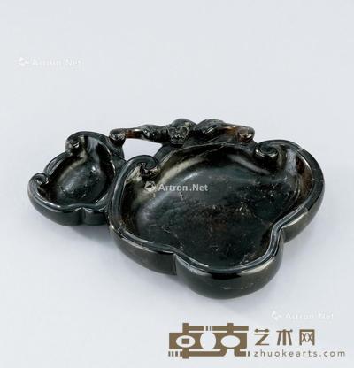  紫水晶雕蝠纹灵芝笔舔 长11cm；高2.4cm