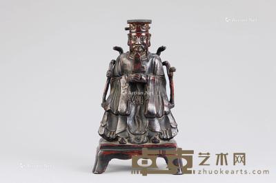  铜漆金道教人物座像 高25cm