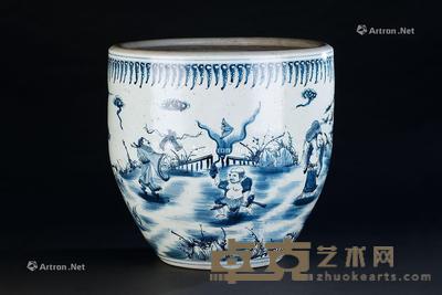  青花八僊过海纹卷缸 直径50cm；高48cm
