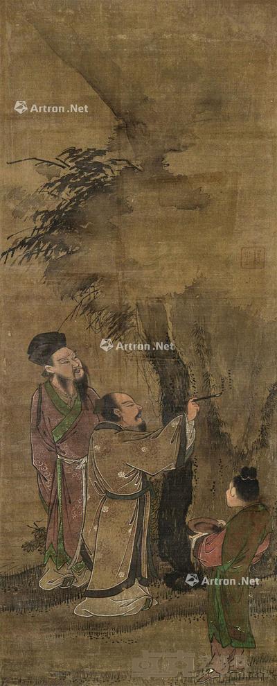  王右军挥毫图 立轴 设色绢本 90×37cm