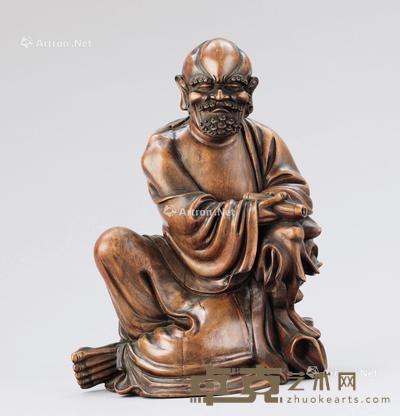  明代（1368-1644） 木雕执卷罗汉座像 高30.8cm