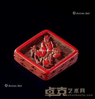  明代（1368-1644） 剔红人物纹菱形香盒 长4.5cm；宽3.3cm；高1.5cm