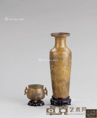  清早期（1644-1775） 铜点金花瓶 香炉 （二件一组） 尺寸不一