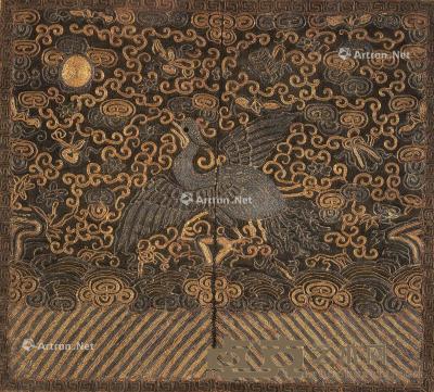 清代（1644-1911） 金线僊鹤纹刺绣补子 长29cm；高26cm