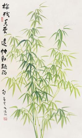  绿竹 镜片 纸本