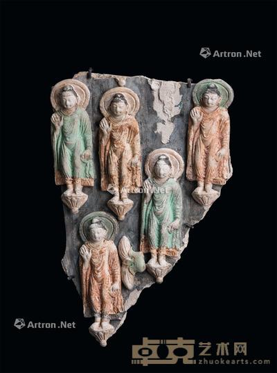  隋代-唐代（581-907） 新疆泥作彩绘五佛背光 高35cm