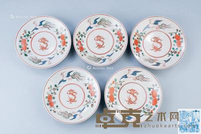  清代（1644-1911） 五彩龙凤呈祥纹圆盘 （五件一组） 直径21.4cm；高4cm