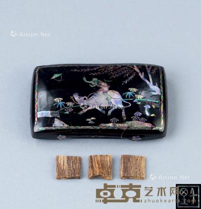  清代（1644-1911） 大漆嵌螺钿牧牛图文香盒 长7.6cm；宽4.6cm；高1.6cm