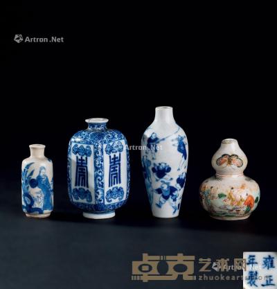  清代（1644-1911） 青花人物纹 福纹鼻烟壶 粉彩婴戏纹鼻烟壶 （四件一组） 尺寸不一