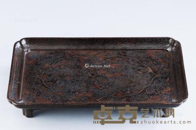  大漆错银丝花卉纹长方倭角四足香盘 长45.5cm；宽29cm；高7.4cm