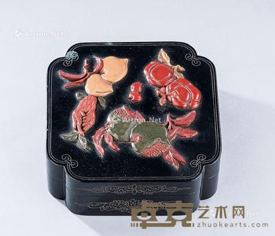  清代（1644-1911） 大漆多子多福纹倭角四方盖盒 长18.6cm；宽18.6cm；高7.4cm