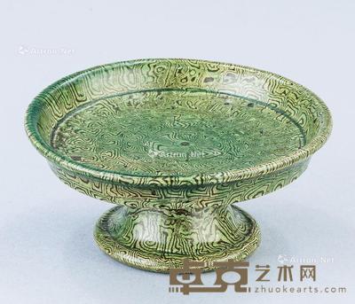  唐代（618-907） 绿釉绞胎髙足盘 直径9.6cm；高4.4cm