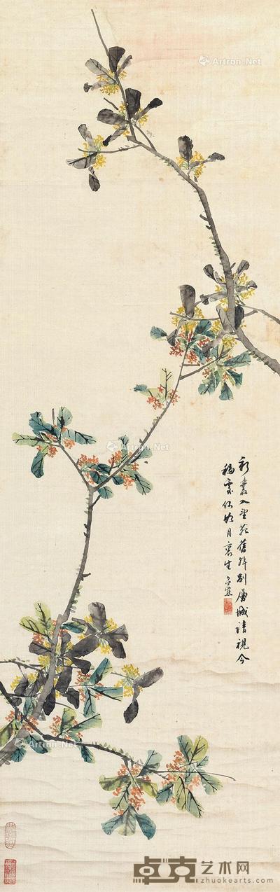  花鸟 立轴 设色绢本 143×45cm