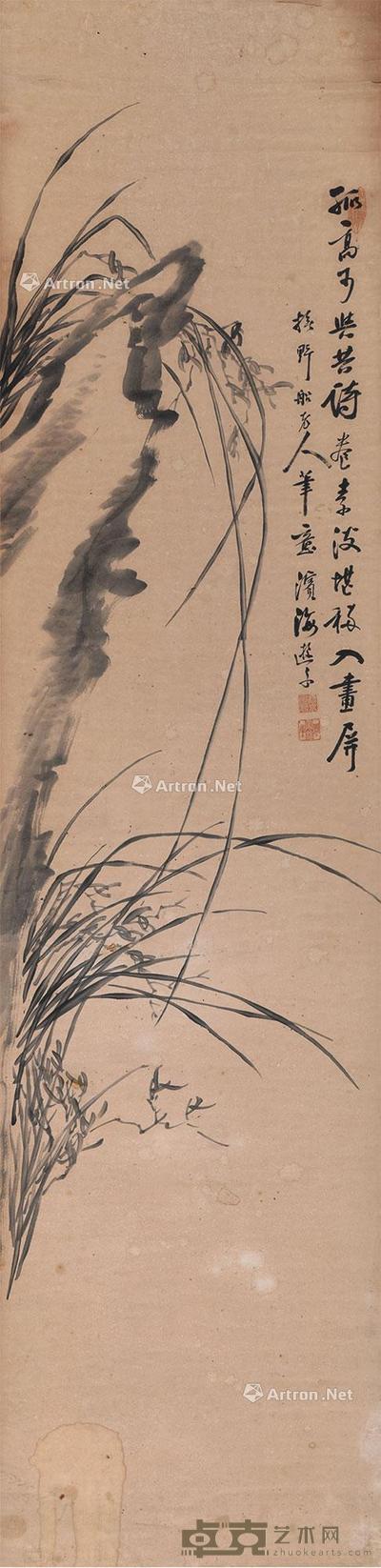  素淡孤高 立轴 水墨纸本 130×35cm