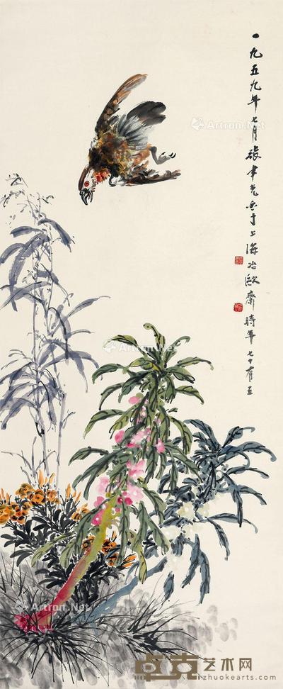  花鸟 立轴 设色纸本 136×55cm