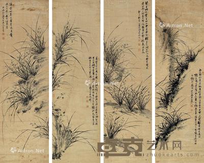  墨兰 四屏立轴 水墨纸本 174×53cm×4