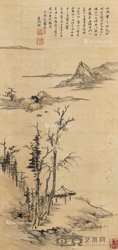  山水 立轴 设色绢本 75×36cm