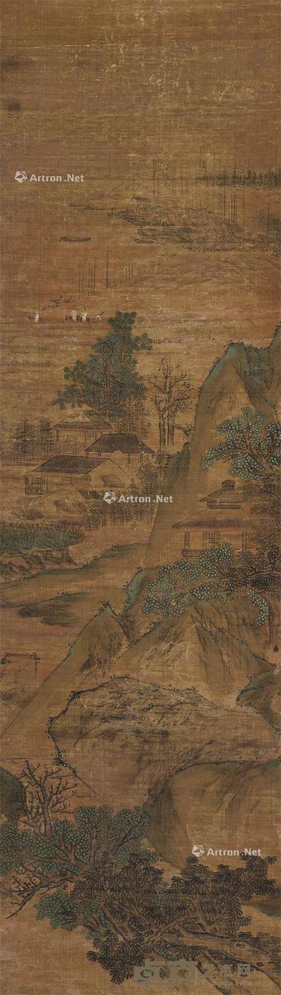  山水 立轴 设色绢本 172×48cm