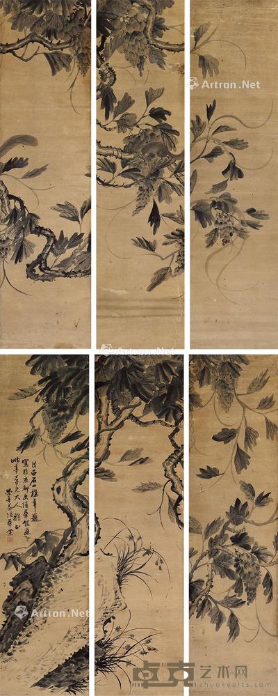  花鸟通景 六屏立轴 水墨纸本 136×33cm×6