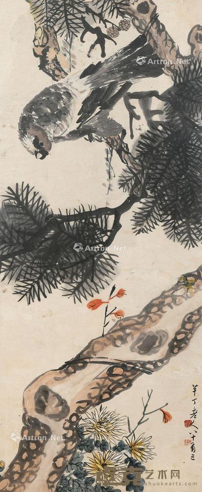  花鸟 镜心 设色纸本 93×38cm