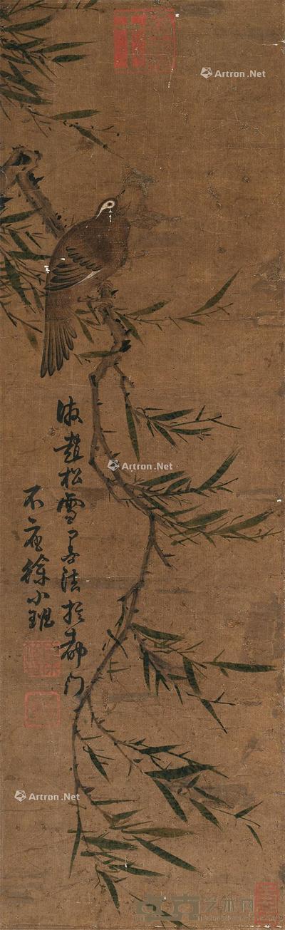  花鸟 镜心 设色绢本 88×27cm