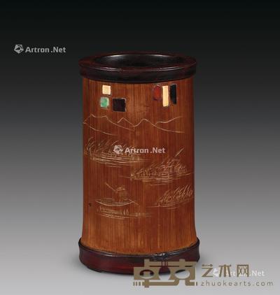 民国 竹雕笔筒 高13cm