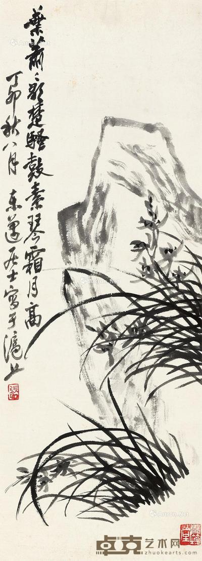  素琴霜月 镜心 水墨纸本 86×31cm
