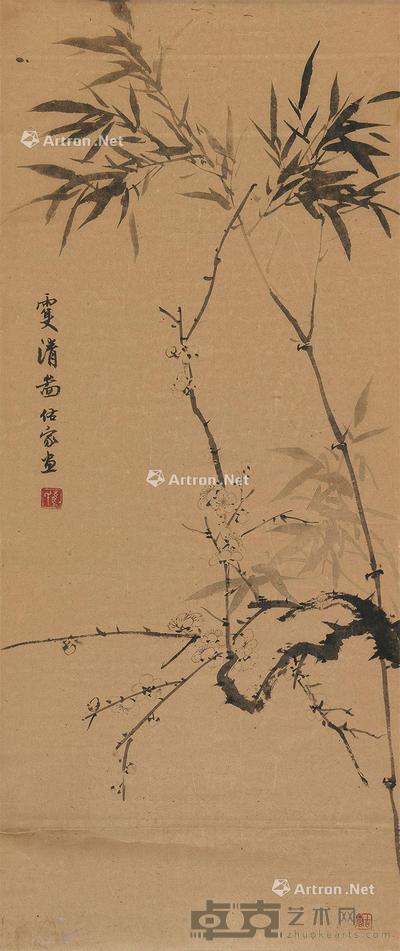  双清图 立轴 设色纸本 78×33cm