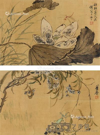  花卉 （两帧） 镜心 设色绢本 30×19.5cm×2