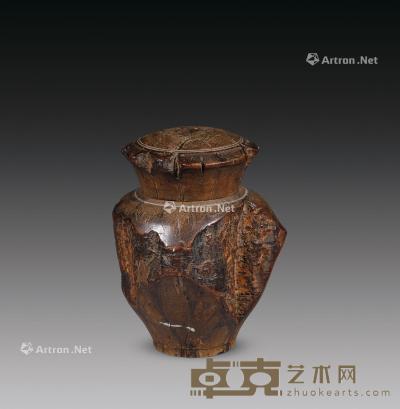 民国 木雕茶叶罐 高12.5cm