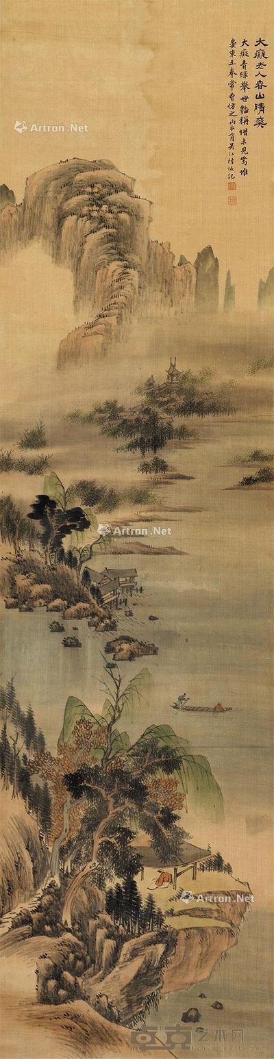  山水 立轴 设色绢本 159×42cm
