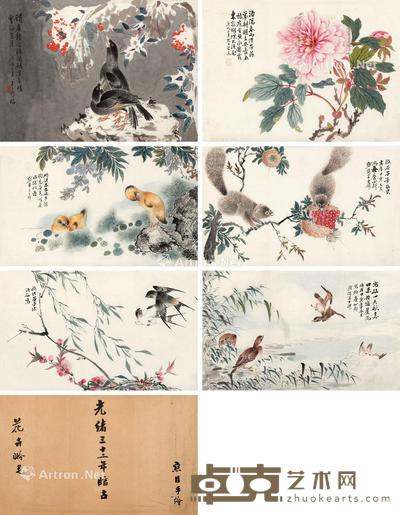  花鸟临古 册页 （十六开选六） 设色纸本 40×24cm