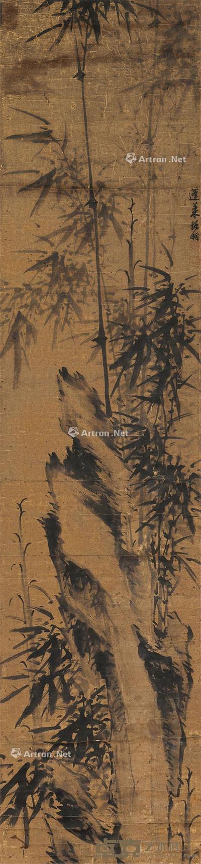  竹石图 立轴 水墨纸本 153×36cm