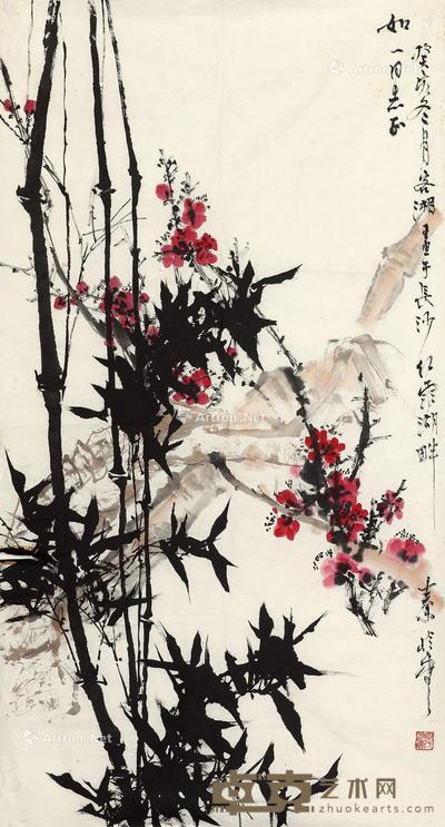  梅竹 镜心 设色纸本 118×65cm