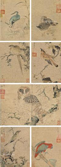  花鸟 对屏立轴 设色纸本