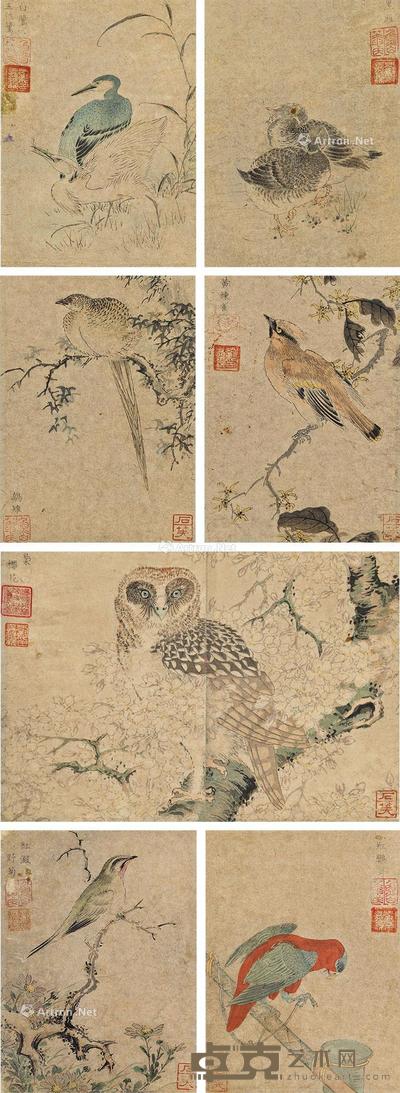  花鸟 对屏立轴 设色纸本 尺寸不一