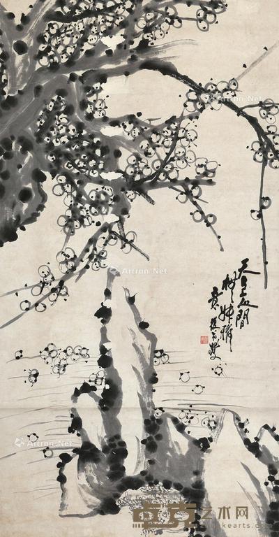  梅石图 立轴 水墨纸本 146×77cm
