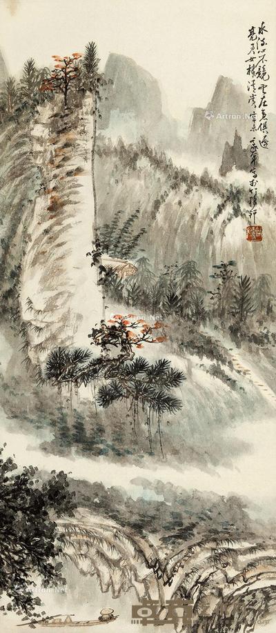  水流心不竞 立轴 设色纸本 88×39cm