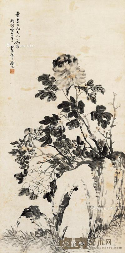  墨牡丹 立轴 水墨纸本 135×68cm