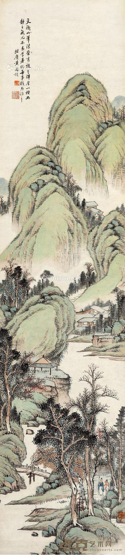  青绿山水 立轴 设色纸本 174×39cm
