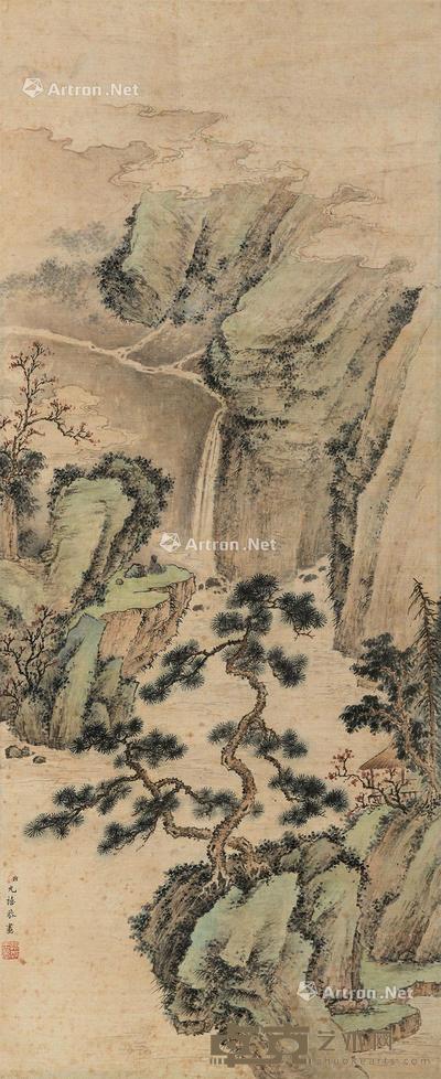  山水 立轴 设色绢本 71×29cm