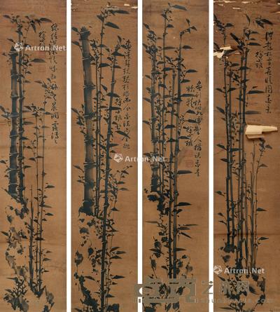  墨竹 四屏立轴 水墨纸本 126×27cm×4