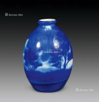  民国 蓝料器风景纹花瓶