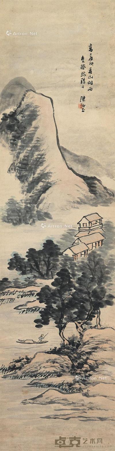  夏山烟雨 立轴 设色纸本 147×38cm