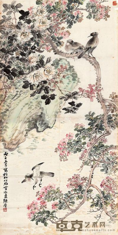  花鸟 镜心 设色纸本 134×68cm