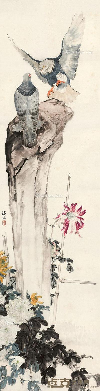  益寿图 立轴 设色纸本 89×42cm
