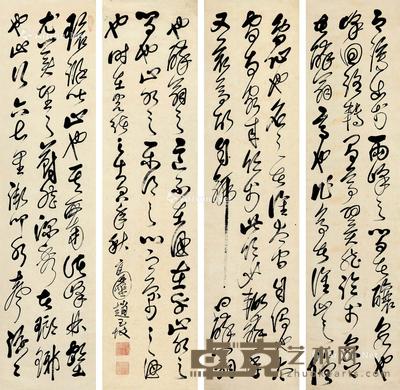 书法 四屏镜心 水墨纸本 166×41cm×4
