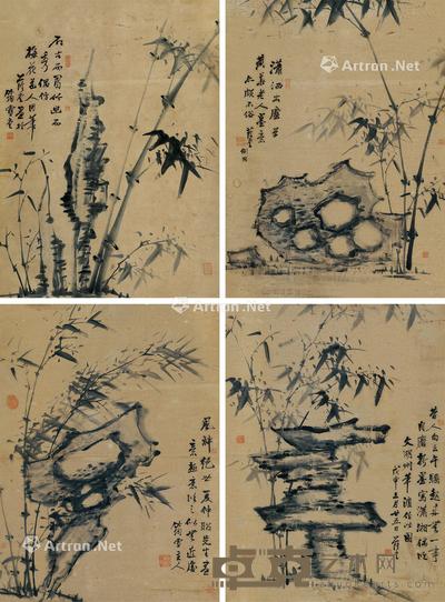  墨竹 四屏立轴 水墨纸本 74×55cm×4
