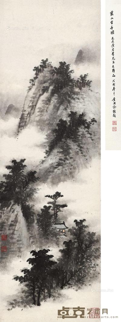  丛山古寺 镜心 设色纸本 89×28cm