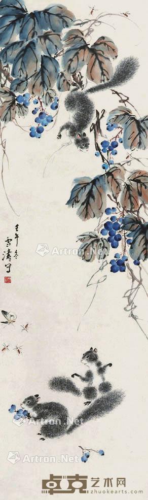 松鼠 立轴 纸本 115×44cm